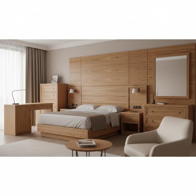 Standar 3-5 Bintang Furnitur Hotel Natural Amerika Putih Ash Crown Veneer Pilihan untuk Furnitur Hotel dan Interior Kayu